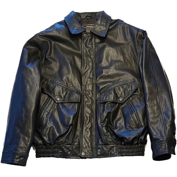 Vintage Leather Bomber Jacket size XL Men's Black - Picture 1 of 5